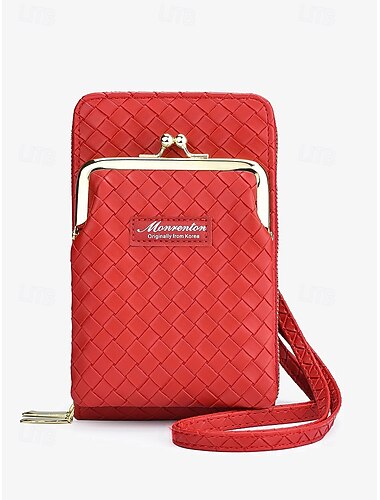  portafoglio a tracolla intrecciato rosso da donna – design compatto di ispirazione coreana con chiusura a scatto, borsa elegante e funzionale