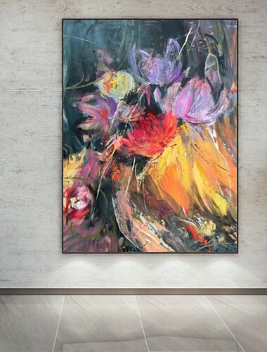  pictură în ulei realizată manual pânză decor artă de perete pictură cu cuțit abstract flori galbenepentru decorarea casei pictură rulată fără cadru nestresată