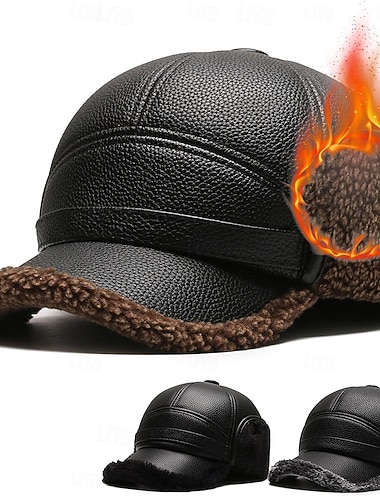  Herren Wintermützen Schwarz Braun PU-Leder Modisch Brautkleider schlicht Strasse Täglich Feste Farbe Einstellbar Sonnenschutz Warm Atmungsaktiv