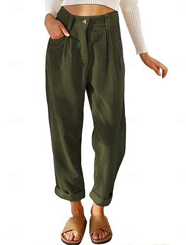  Women's Chinos Full Length Solid Color Army Green Pink Khaki Spring &  Fall