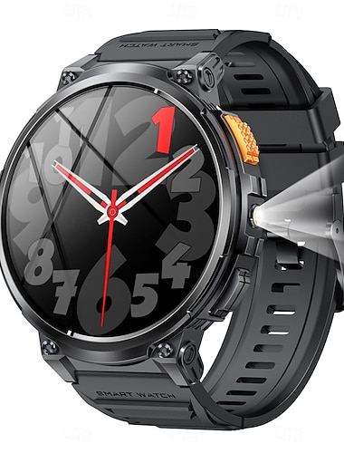  K66 Smart Watch Herren Taschenlampe Bluetooth Anruf 1,85 Zoll 128 MB Speicher 730 mAh großer Akku LED Licht Outdoor Sport Smartwatch