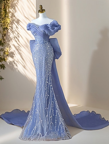  Vestidos de fiesta sirena/trompeta elegantes vestidos de boda para invitados de boda cola de corte manga corta escote en v organza con diamantes de imitación 2025