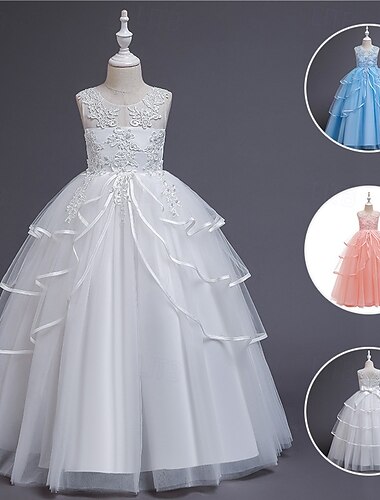  Brudnäbbsklänning Barn Flickor Prinsessaklänning Prestanda Bröllop Fest Elegant Skön Nät Ensfärgat Ärmlös Rund hals Vit Rodnande Rosa 4 år +