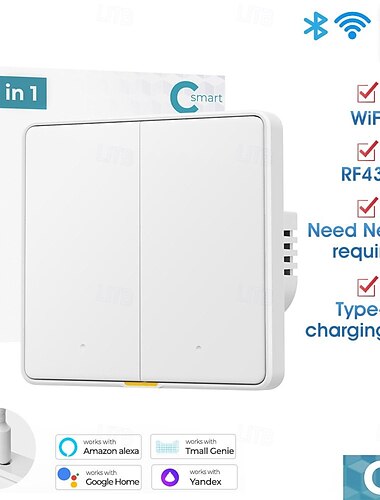  inteligentny przełącznik światła tuya ma przełącznik typu c 1/2/3 2,4 ghz wi-fi przełącznik światła współpracuje z alexa i google home