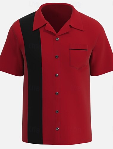  Homme Couleur unie Chemise de quilles Chemise boutonnée Manche Courte Sportif sport Voyage Eté Col rabattu Poche Noir Blanche Rose Claire Rouge