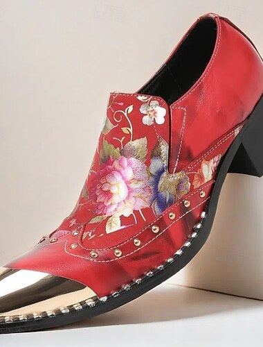  Auffällige und stylische rote Leder-Loafer für Herren mit Blumenstickerei und goldener Zehenkappe – einzigartig und stylisch für Hochzeiten oder Partys