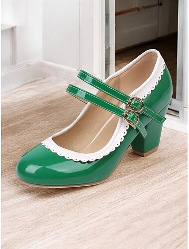  Zapatos Mary Jane verdes para mujer con costuras decorativas blancas y correas con doble hebilla: calzado de inspiración retro para fiestas y ocasiones formales