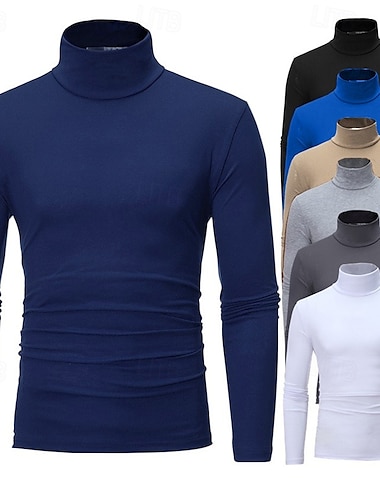  Hombre Camiseta Suéter de cuello de tortuga Camisa de manga larga Manga Larga Cuello enrollado Otoño invierno Plano Ligeras Clásico Casual Exterior Casual Deportes Negro Blanco Azul Marino Camiseta