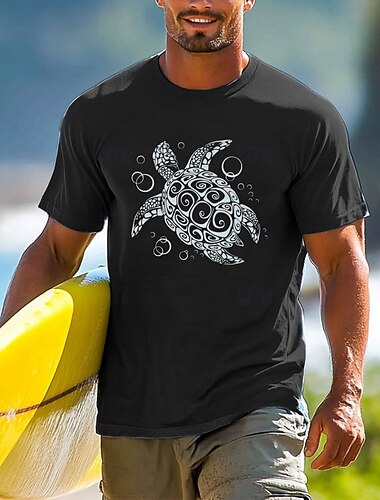  Herren Tropisch Schildkröte T Shirt Kurzarm T-Shirt 3D-Druck Rundhalsausschnitt Hemd Urlaub Modisch Strasse Sports Outdoor Täglich Schwarz Weiß Blau Sommer Frühling Bekleidung S M L XL XXL XXXL
