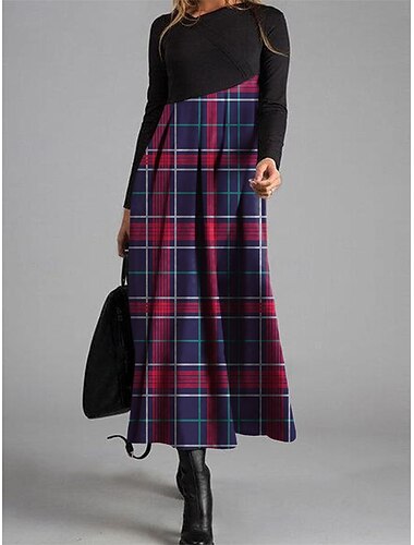  Damen Freizeitkleid Grafikdruck V-Ausschnitt Maxikleid Elegant Casual Party Date Langarm Herbst Winter