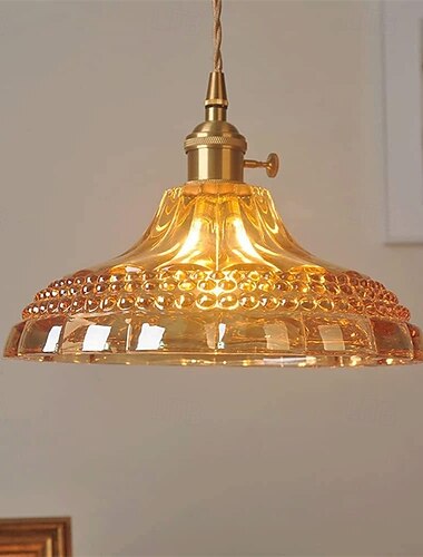  Lámpara colgante de vidrio de latón retro, lámpara colgante de vidrio de material grueso de color ámbar, luces de techo de vidrio soplado con cordón ajustable