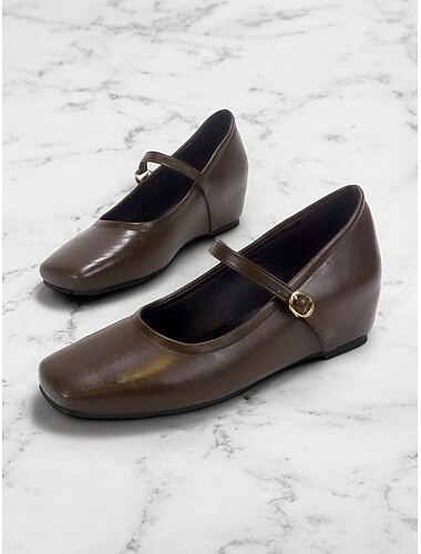  ballerines mary jane en similicuir marron pour femmes – design confortable à bout carré avec bride réglable pour un usage quotidien