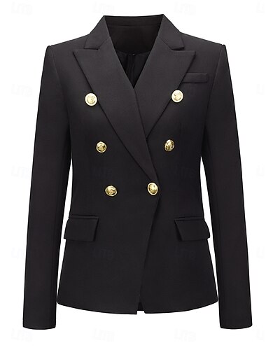  Damen Blazer Sakko Arbeit Strasse Herbst Winter Standard Mantel Regular Fit Atmungsaktiv Elegant Stilvoll Jacken Langarm nicht druckbar Feste Farbe Streifen und Plaid Mit Taschen Weiß+Schwarz Schwarz