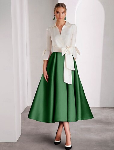  A-Linie Cocktailkleider Elegantes Kleid Formelles Valentinstag Tee-Längen 3/4-langen Ärmel Hemdkragen Rosa Kleid Satin mit Schleife(n) Schmetterling Derby Kleider 2025