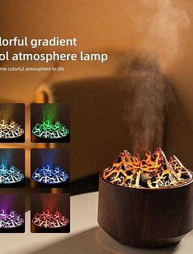  1 st simulerad vulkanisbergsstil aromaterapidiffusor med fjärrkontroll 7 färglampor tidsinställd luftfräschare doftspridare
