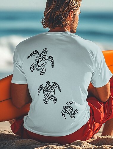  Herren Tropisch Schildkröte T Shirt Kurzarm T-Shirt 3D-Druck Rundhalsausschnitt Hemd Urlaub Modisch Strasse Sports Outdoor Täglich Hellblau Weiß Blau Sommer Frühling Bekleidung S M L XL XXL XXXL