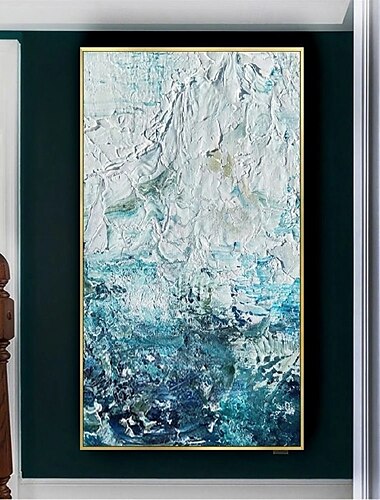  3d blauw abstract schilderij handgemaakte canvas wandkunst canvas schilderij abstract smalle wanddecoratie oversized grote abstracte blauwe olieverfschilderij wanddecoratie