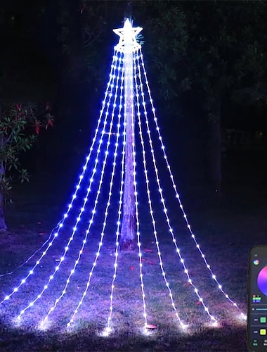  Luci di Natale RGB Dreamcolor Cascata da Albero 9x2.8M - 324LED Luci a Stringa a Stella per Patio e Decorazioni da Giardino