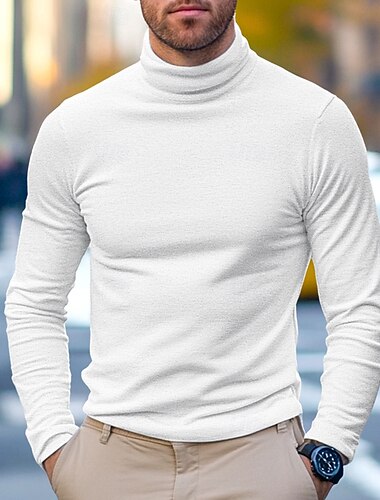 Hombre Camiseta superior Camisa de manga larga Jersey de cuello alto simulado Manga Larga Cuello Alto Cuello de pila Invierno Primavera & Otoño Color sólido Diario Casual Estilo callejero Cuello Alto
