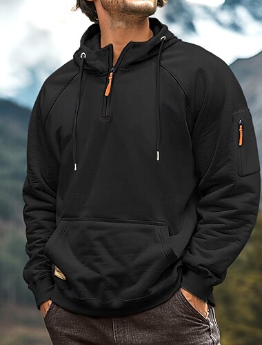  Men's Quarter Zip Sweatshirt Raglan Hoodie Tactical Hoodie Black Burgundy Navy Blue Royal Blue Khaki Half Zip Plain Sports & Outdoor Daily Holiday Streetwear Cool Retro Winter Spring &  Fall Clothing