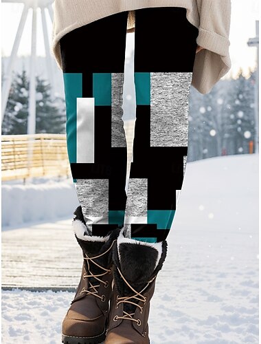  Damleggings Byxor Mode Streetwear Hela längden Hög midja Rutigt tryck Termisk Varm Andningsbar Mjuk Mikroleastisk Utomhus Daglig Blå Höst Vinter Regular Fit