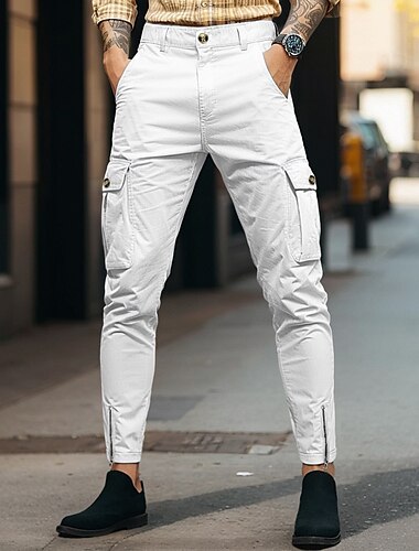  Herren Cargohose Cargohosen Hose Hosen Chinesisch Chino Sommerhosen Freizeithose Zip Glatt Komfort Atmungsaktiv In voller Länge Casual Täglich Festtage Modisch Basic Schwarz Weiß Mikro-elastisch