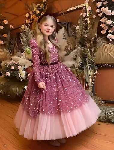  kinderkleidung Mädchen Party Kleid Feste Farbe Ärmellos Langarm Leistung Gitter Prinzessin Süß Gitter Mitte der Wade Etuikleid Tüll-Kleid Sommer Frühling Herbst Kinder Rosa Wein Rote