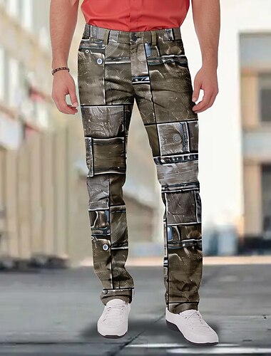  Herren Farbblock Patchwork Anzughosen Mittlere Taillenlinie Modisch Brautkleider schlicht Outdoor Strasse Alltagskleidung Zip Tasche Sommer Frühling Herbst 3D-Druck Dunkelrot Schwarz Blau