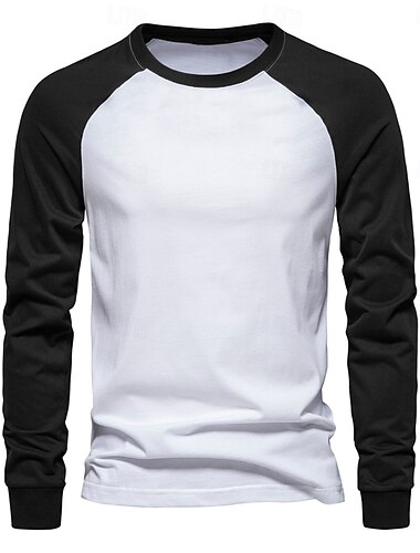  Herren T Shirt Langarm Rundhalsausschnitt Herbst Winter Warm Urlaub Neutral Farbblock Schule Training Outdoor Schwarz Marineblau Khaki Top T-Shirt für Herren