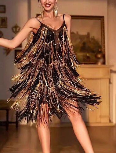  Goldene Zwanziger 1920er Urlaubskleid Flapper Kleid Kleid Maskerade Der große Gatsby Dame Hochzeitsgast Pailletten Quastenfransen Damen Halloween Karneval Maskerade Hochzeit Hochzeitsgast