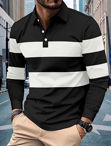  Herren Golfhemd Golf Poloshirts Arbeit Casual Kargen Langarm Basic Modern Farbblock Patchwork Knopf Frühling & Herbst Regular Fit Schwarz Weiß Armeegrün Grau Golfhemd