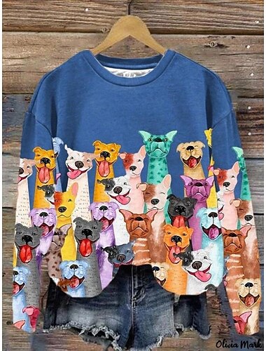  Damen Pullover mit Tiermotiv, lässiger Urlaubsdruck, lässiger Hoodie, lange Ärmel, mikroelastisch, Herbst/Winter, bequem, atmungsaktiv, weicher Stoff