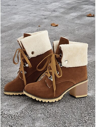  Rote Wildleder-Schnürstiefeletten für Damen mit Kunstfellkragen und Blockabsatz – warme und stylische Winterstiefel für draußen