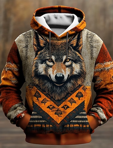  Herre Ulv Hettegensere Genser Mote Etnisk Langermet Crew-hals Fest Ferie Gateklær Brun Snorer Høst Vinter Designer S M L XL XXL XXXL