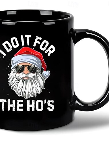  クリスマスギフトマグカップ ブラック グラフィック 面白いコーヒーマグ 330ml/12オンス サンタクロース 陶器カップ レトロ ヴィンテージ デザイン