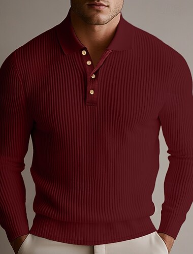 Herren Rippenstrick-Top Muskelshirt Formell Arbeit Gerippter Polokragen Langarm Warm Basic Einfarbig Knöpfe Frühling Herbst Schmale Passform Dunkelbraun Wein Rippenstrick-Top   Herren Rippenstrick-Top Muskelshirt Formell Arbeit Gerippter Polokragen Langarm Warm Basic Einfarbig Knöpfe Frühling Herbst Schmale Passform Dunkelbraun Wein Rippenstrick-Top