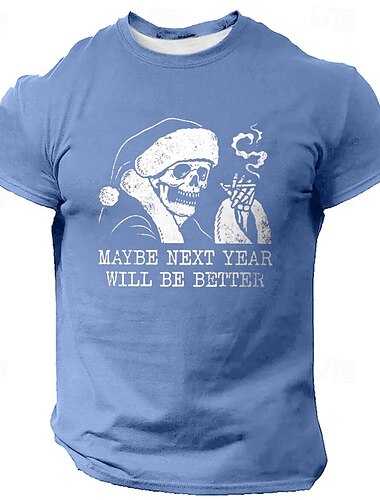  Navidad Hombre Calaveras Gorro de Navidad impresión de letras Camiseta Manga Corta Camiseta Impresión 3D Cuello Barco Camisa Moda Ropa Deportiva Calle Deporte Diario Negro Azul Piscina Verde Trébol