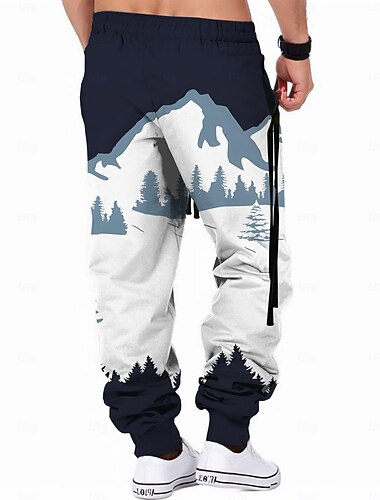  Jul Herre Ski Fleece joggingbukser Elastik i taljen med snøre Årgang Afslappet udendørs Hjem Hverdag Lomme Termisk Vinter 3D-udskrivning Mørkeblå