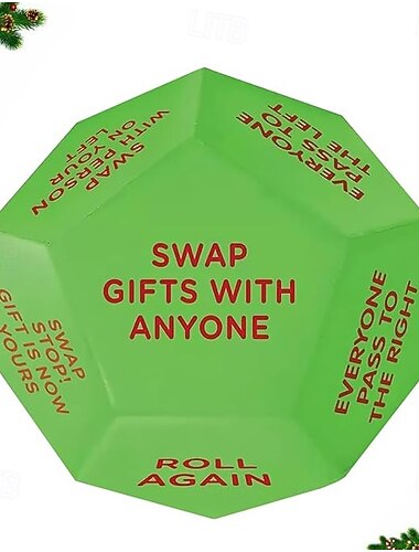  kości do gry Santa Swap Gift Exchange, 2025 nowe kości do gry w wymianę prezentów, gra w kości do gry w kości, gra na imprezę świąteczną, 12 różnych stron 3 * 3 * 3in materiał PU gra w kości do gry w