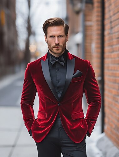  Heren Fluwelen Bruiloft Kostuum Bordeaux Koninklijk Blauw Effen Tailored Fit 3 Delige Enkele Knop Twee-knoppen