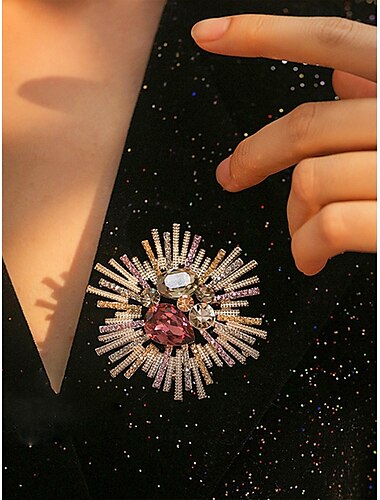  sunburst-brosch i vintagestil för kvinnor med rosa och kristalliserade ädelstenar – elegant statement-nål för högtidlig klädsel