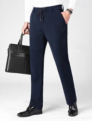  Herren Anzughosen Cordhose Hose Hosen Chinesisch Chino Tasche Kordelzug Elastische Taille Feste Farbe Komfort Formal Party Arbeit Modisch Klassicher Stil Schwarz Marineblau Mikro-elastisch