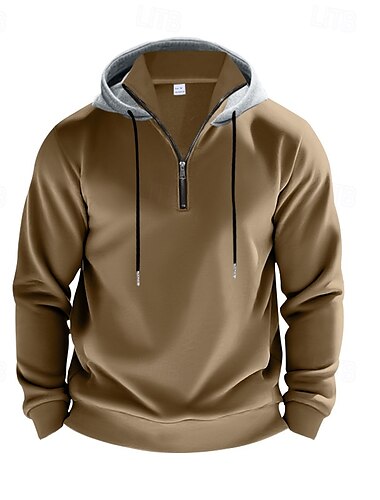  Hombre Sudadera Sudadera con capucha y cremallera de un cuarto Negro Blanco Rojo Burdeos Marrón Con Capucha Bloque de color Cremallera de un cuarto Deporte Diario Festivos Ropa de calle Fresco Casual