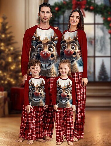  Reno Pijamas de Navidad familiares Vestimenta Nocturna Plaid Hombre Mujer Chico Chica Navidad Año Nuevo Nochebuena Trajes a juego para la familia Dulce Adultos Niños Navidad Vacaciones Ropa de casa