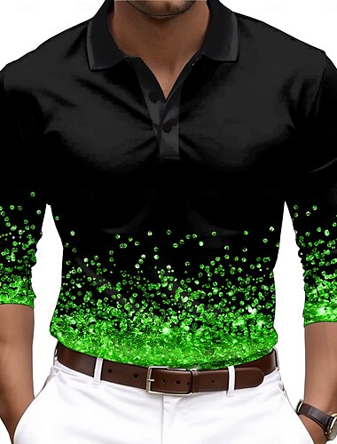  Herren Geschmückt 3D Digital-Print Poloshirts Golfshirt Langarm Polo-Shirts Hemden mit Kragen Lässig Outdoor Party-Abendmode Alltagskleidung Knöpfe 3D-Druck Frühling Herbst Winter Goldgelb Rote Blau