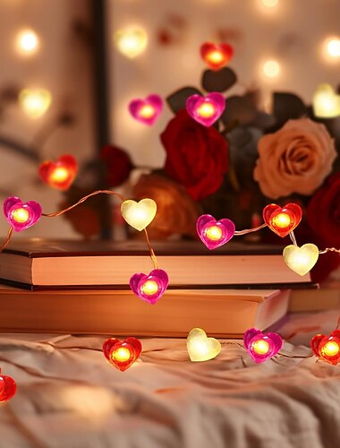  Decor 2M 20LED Fee Lichten Rode Roze Witte Hart Lichten Slinger Batterij Voeding Decoraties Hart Fee Lichten Romantische Decor Thuis Slaapkamer