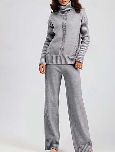  Damen Pullover-Koords Basic Brautkleider schlicht Feste Farbe Rollkragen Strick Langarm Normale Oberteile Stricken Heim Königsblau Orange Herbst Winter