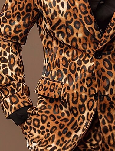  Herren Leopard-Druck Langarm Umlegekragen Künstlerisch Lässig Outdoor Straße Täglich Knöpfe 3D-Druck Mehrere Taschen