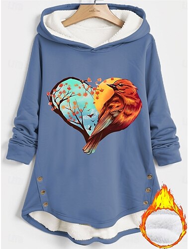  Valentinstag Damen Herz Hoodie Sweatshirt lässige Sherpa Herz Street Dailywear Kapuzenknöpfe Tasche Druck lange Ärmel Dunkelrosa Blau Grau Herbst Winter