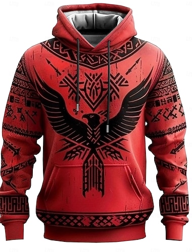  Муж. Викинг-воин Викинг Худи Толстовка Мода Круто Повседневные Длинный рукав Вырез под горло Для вечеринок Праздники Уличная одежда Красный Кулиска Осень Зима Дизайнер S M L XL XXL XXXL